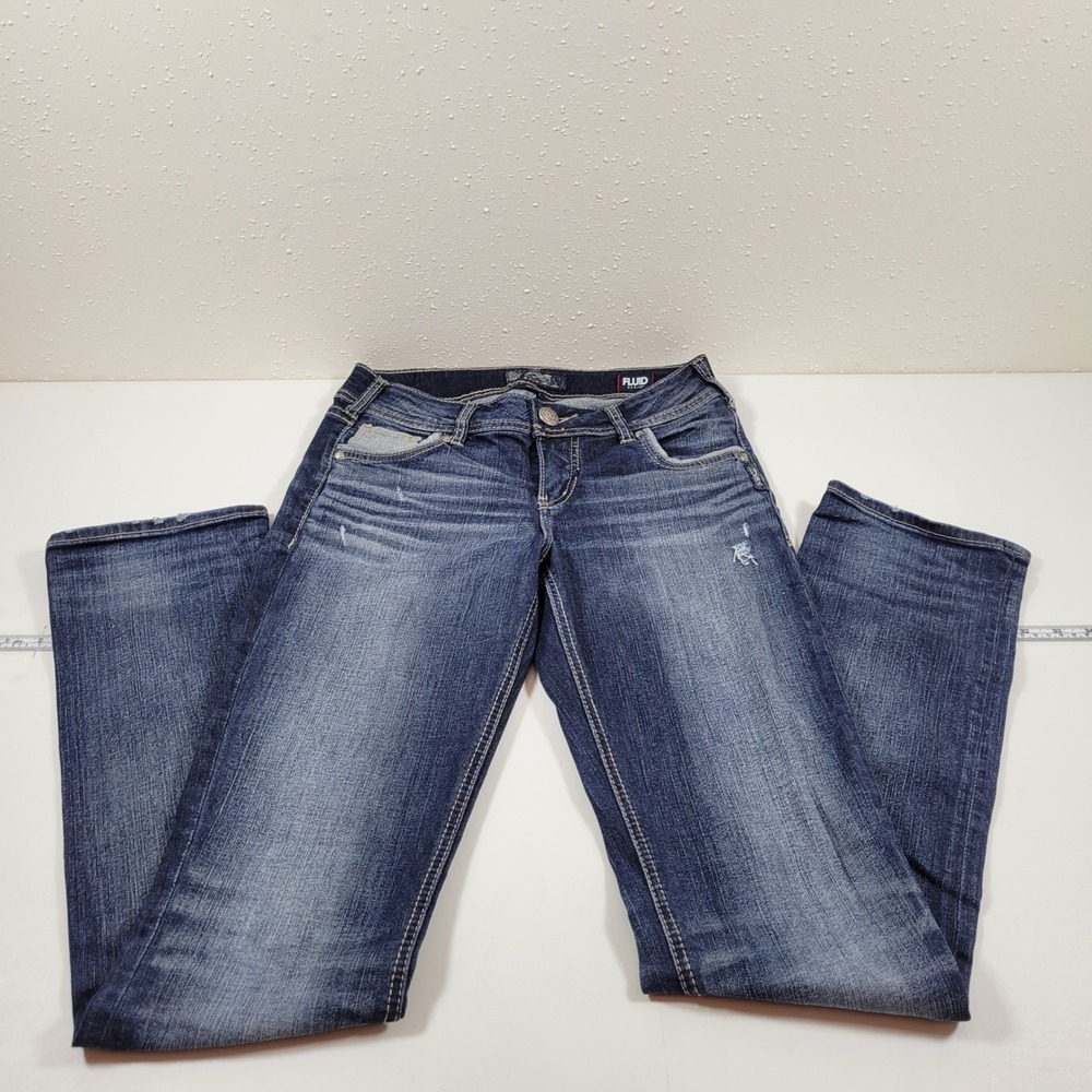 Silver Jeans Suki Mid Straight Women 27 Blue Excellent Fluid Denim Distressed